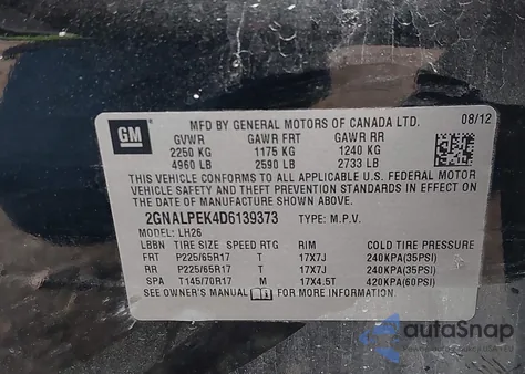 2013 Chevrolet Equinox 2Lt from USA, damaged, VIN 2GNALPEK4D6139373